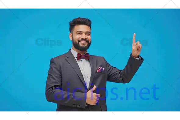 Confident Businessman Pointing Up with Thumbs Up