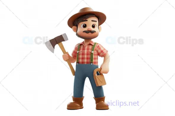 3D Lumberjack Avatar with Axe and Plaid Shirt