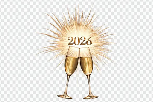 Shimmering 2026 Champagne Toast Fireworks PNG