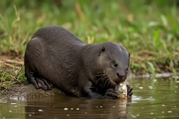 River Otter Feasting on Fresh Catch
