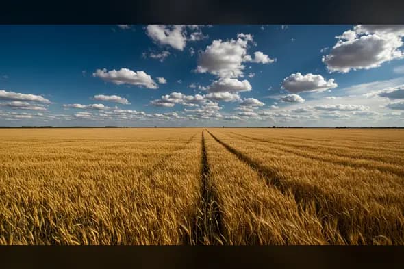Endless Golden Wheat Field Under Blue Sky | AIClips Nature Agriculture Backdrop