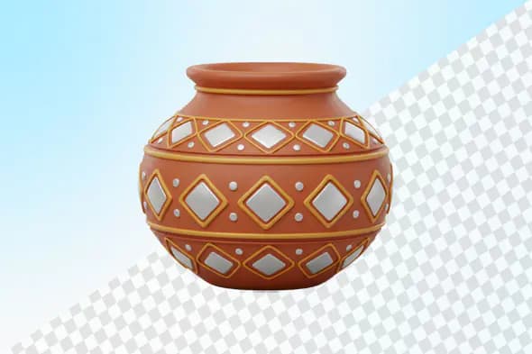 Terracotta pot with intricate diamond pattern decoration