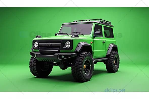 Green Off-Road SUV with Green Screen Background