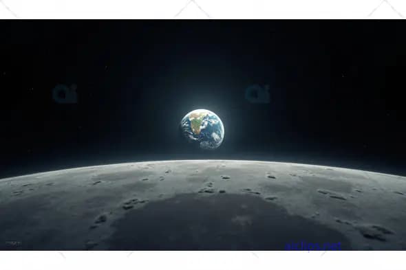 Earth Rising Above Lunar Horizon