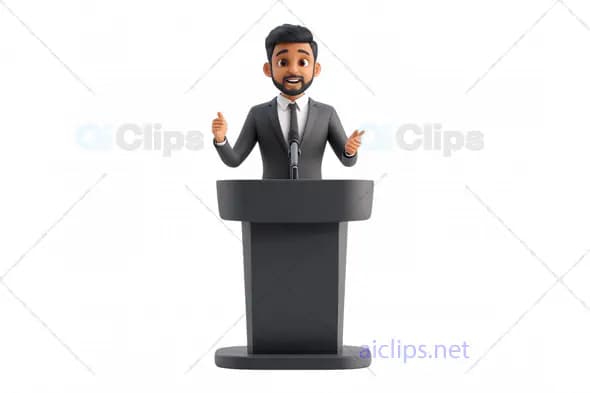 3D Indian Businessman Speaking at Podium