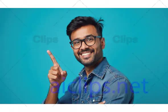 Smiling Man Pointing Upward