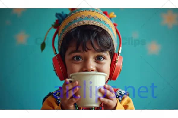 Child with Headphones and Cup