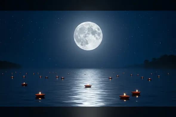 Surreal Full Moon River Diyas | AIClips Fantasy Devotional Background