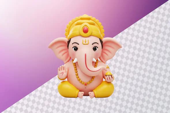 Cute Ganesha 3D model with golden crown and pants