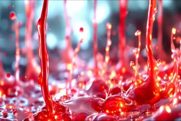 Dynamic Red Liquid Streams with Luminous Splashes