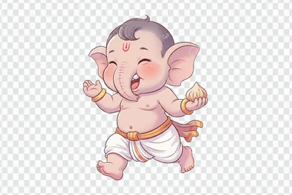 Laughing Baby Ganesha with Modak Sweet PNG