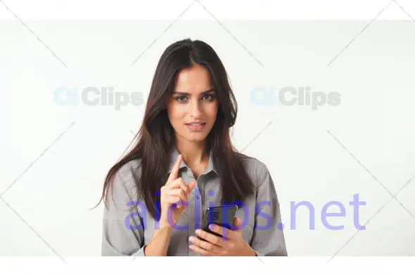 Woman Holding Phone with Instruction Gesture