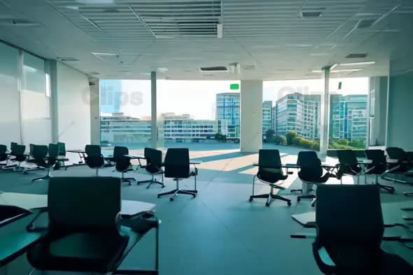 Modern Office Interior with Conference Room and City View