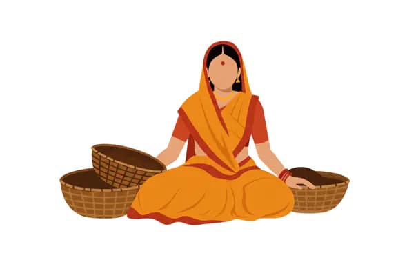 Traditional Indian Basket Seller Vector