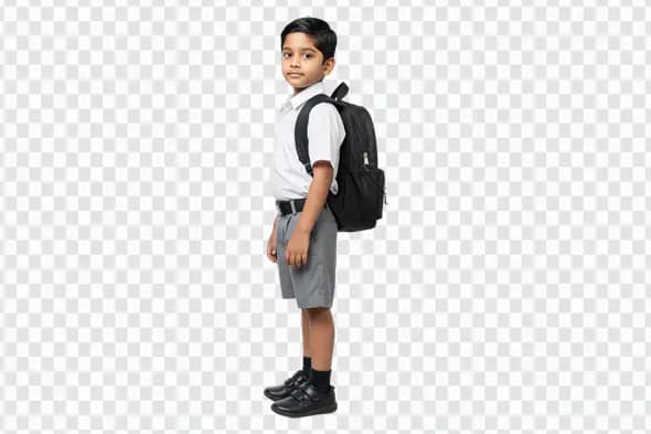 Young Schoolboy in Uniform with Backpack PNG