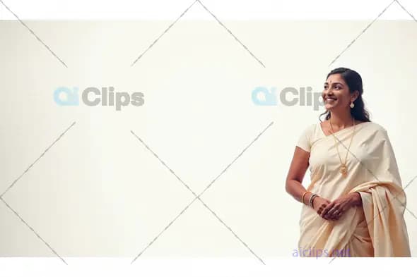 Traditional Indian Woman in Elegant White Saree