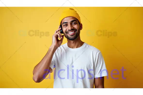 Smiling Man Talking on Phone