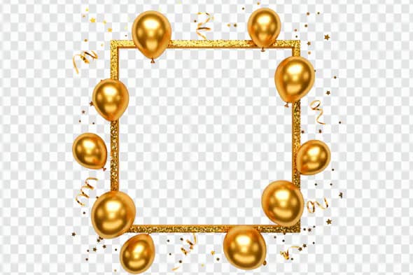 Glittering Gold Balloon Frame Celebration PNG Clipart