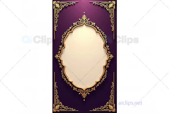 Elegant Ornate Frame with Gold Embellishments on Purple Background