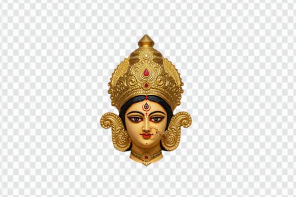 Majestic Goddess Durga Head with Golden Crown PNG