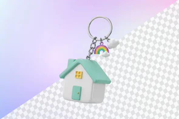 Cute house keychain with rainbow and cloud charms