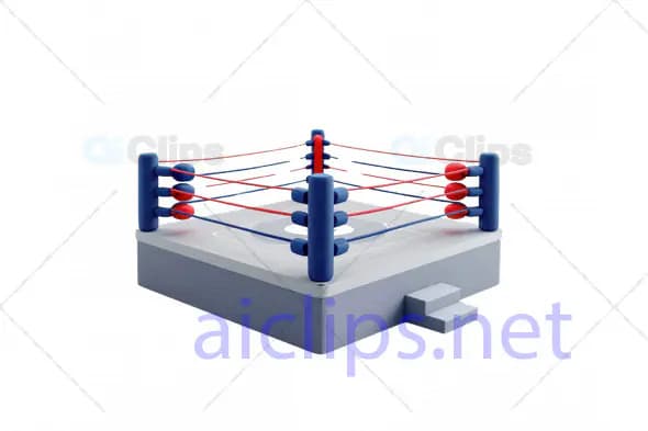 3D Boxing Ring with Red and Blue Ropes and Padded Corner Posts