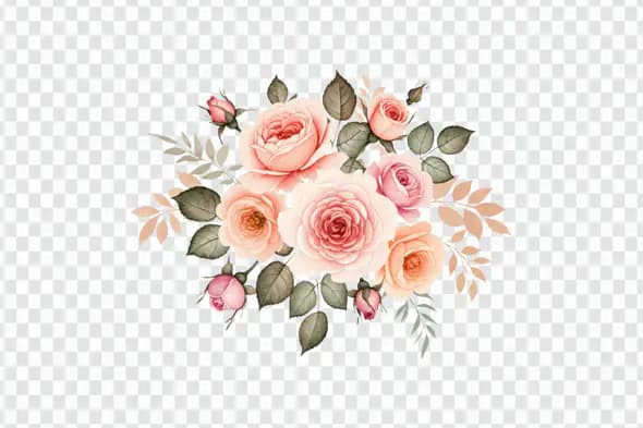 Soft Peach Rose Cluster Watercolor Floral PNG