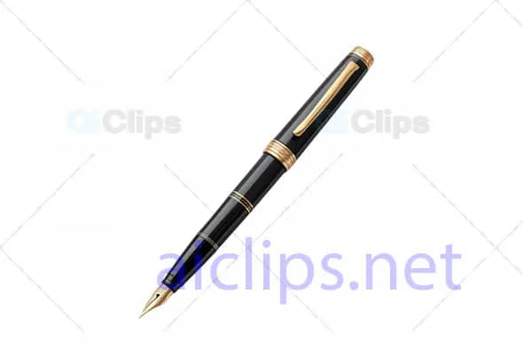 3D Luxury Black and Gold Fountain Pen Model