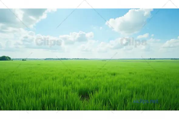 Green Field Under Blue Sky with White Clouds