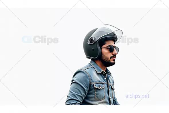 Man in Retro Helmet and Sunglasses