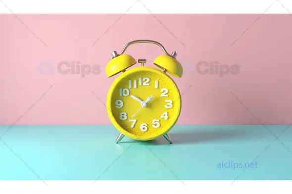 Bright Yellow Alarm Clock on Pastel Background