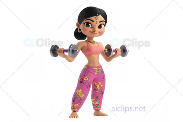 3D Indian Fitness Girl Weightlifting Avatar