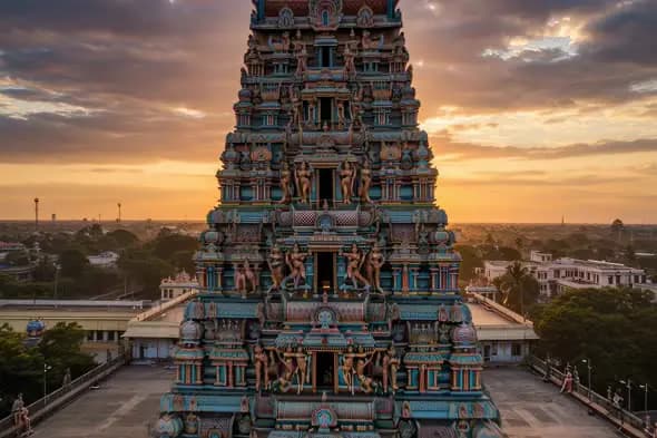 Majestic Hindu Temple Gopuram Sunset Architectural Splendor India