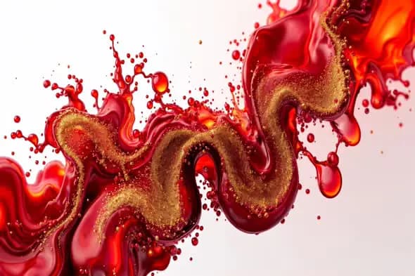 Vibrant Red and Gold Liquid Paint Splash Swirl on White Background