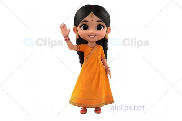 3D Indian Girl Avatar in Traditional Orange Saree
