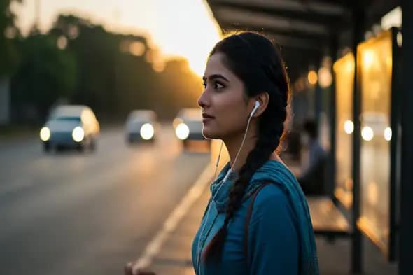 Girl at bus stop