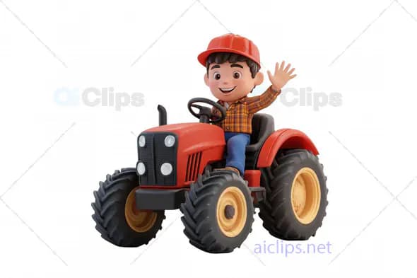 3D Male Farmer on Tractor