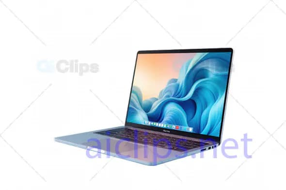 3D Model of a Modern Laptop with Blue-Themed Display