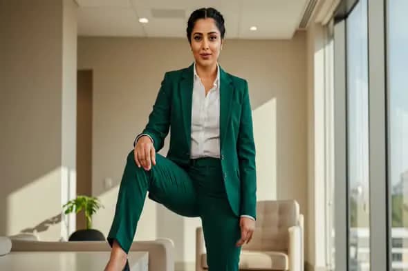 Confident Businesswoman in Emerald Suit