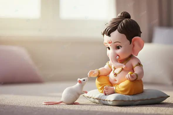 Whimsical Baby Ganesha with Mouse Companion