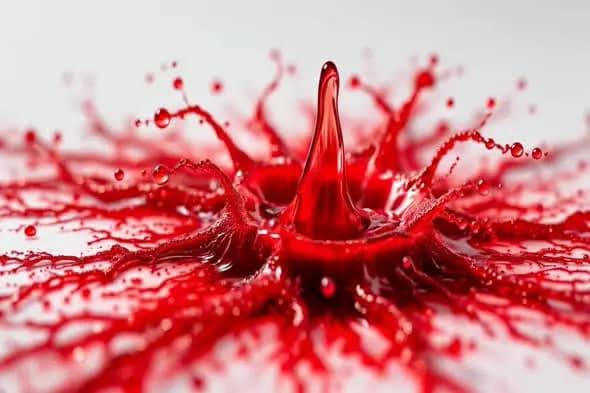 Dynamic Red Liquid Crown Splash with Droplet Formation