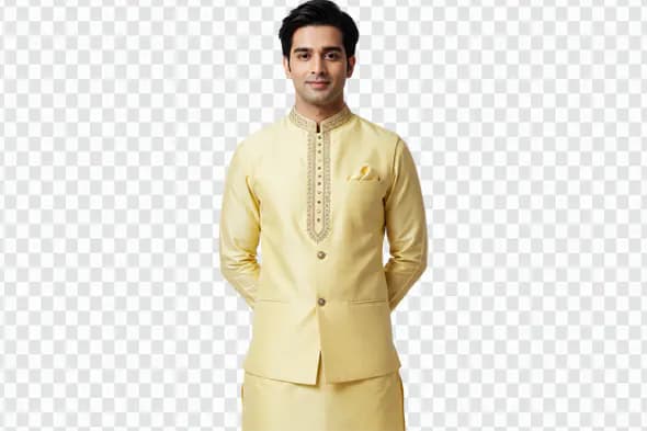 Elegant Man in Yellow Traditional Kurta PNG
