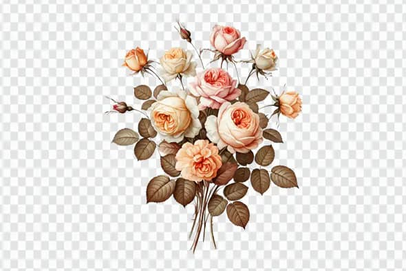 Pastel Vintage Rose Bouquet PNG Clipart