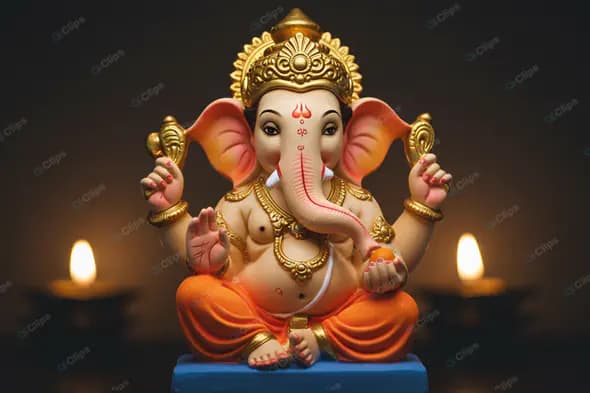 Ganesha Statue in Candlelight