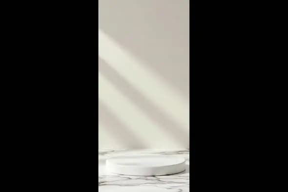 Minimal White Marble Pedestal with Sunlight Shadows – Vertical Background