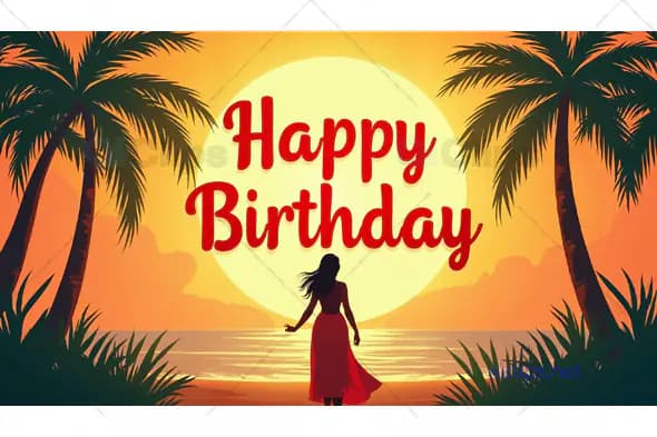 Tropical Sunset Happy Birthday Card