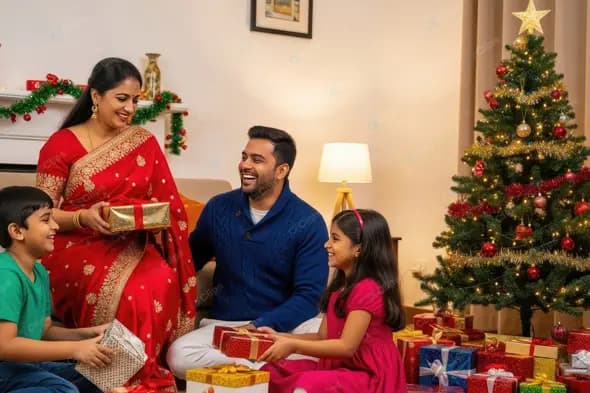 Indian Family Sharing Christmas Joy