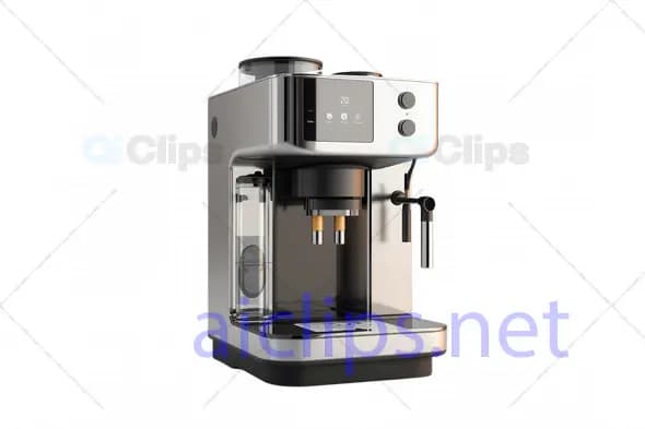 3D Modern Espresso Machine with Dual Spouts and Touch Display