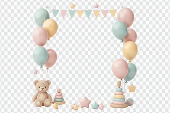 Pastel Balloon Birthday Frame with Toys PNG