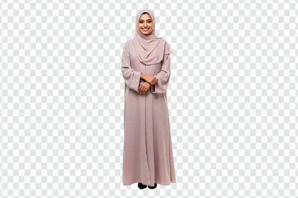 Smiling Woman in Modest Pink Abaya PNG